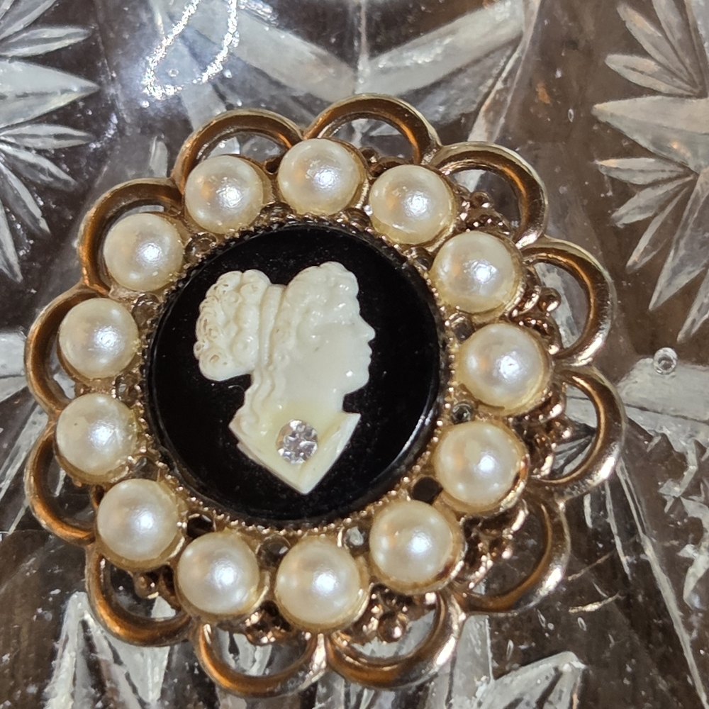 Cameo Brooch with Pearls and Crystal Accents